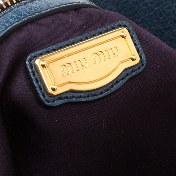 Pre Owned Miu Miu Blue Leather Bow Tote