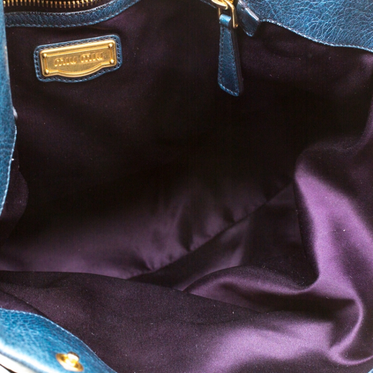 Pre Owned Miu Miu Blue Leather Bow Tote