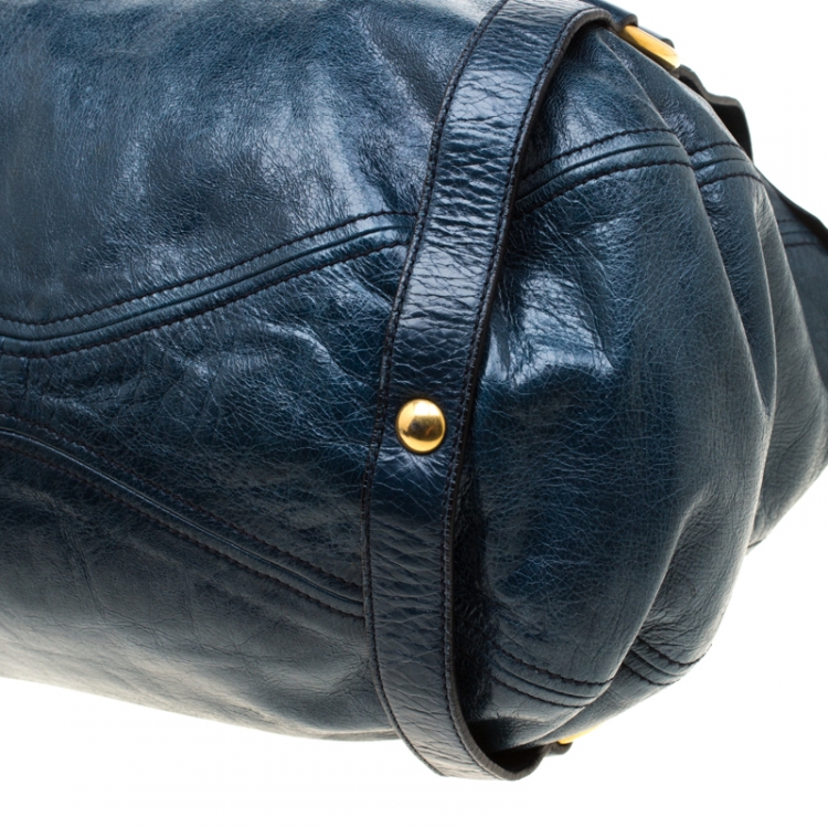 Pre Owned Miu Miu Blue Leather Bow Tote