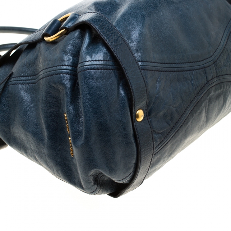 Pre Owned Miu Miu Blue Leather Bow Tote