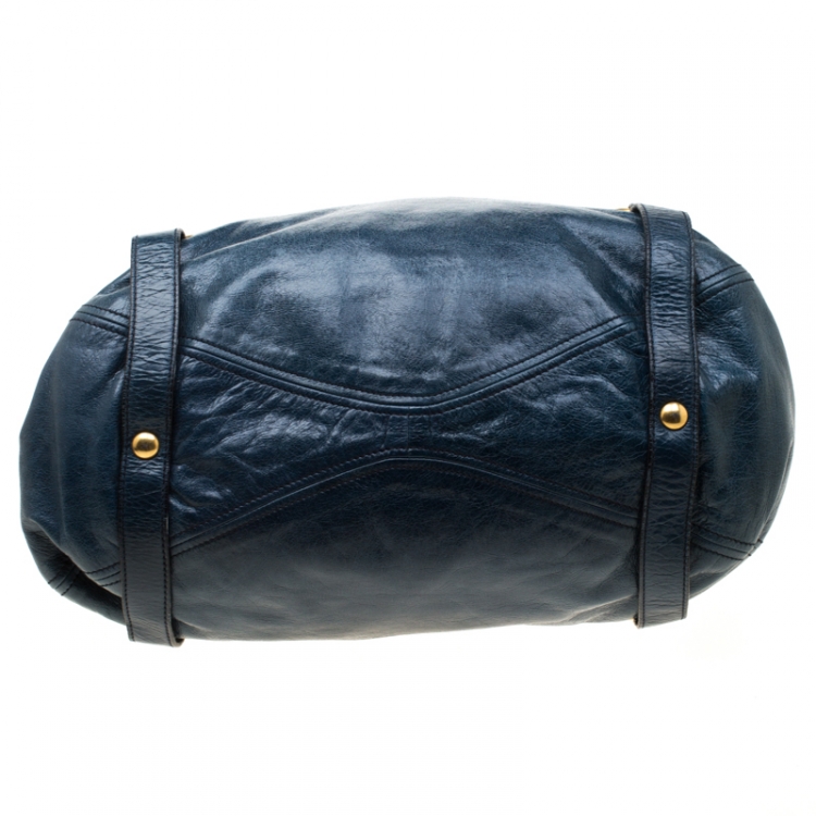 Pre Owned Miu Miu Blue Leather Bow Tote