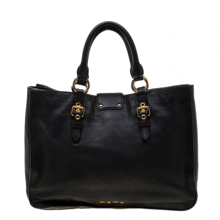 Pre Owned Miu Miu Black Leather Top Handle Bag 