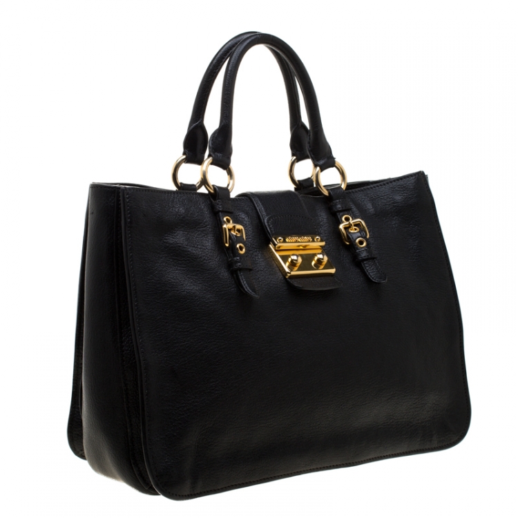 Pre Owned Miu Miu Black Leather Top Handle Bag 