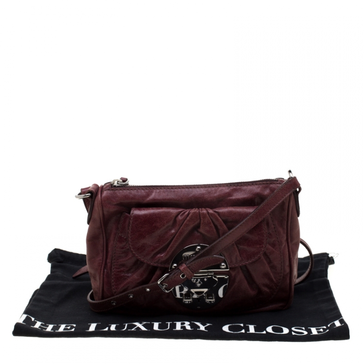 Pre Owned Miu Miu Burgundy Leather Crossbody Bag