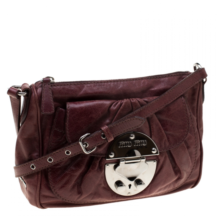 Pre Owned Miu Miu Burgundy Leather Crossbody Bag