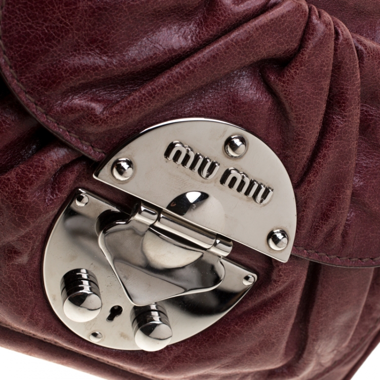 Pre Owned Miu Miu Burgundy Leather Crossbody Bag