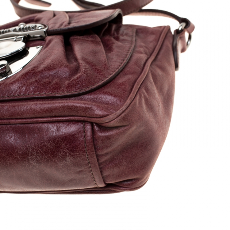 Pre Owned Miu Miu Burgundy Leather Crossbody Bag