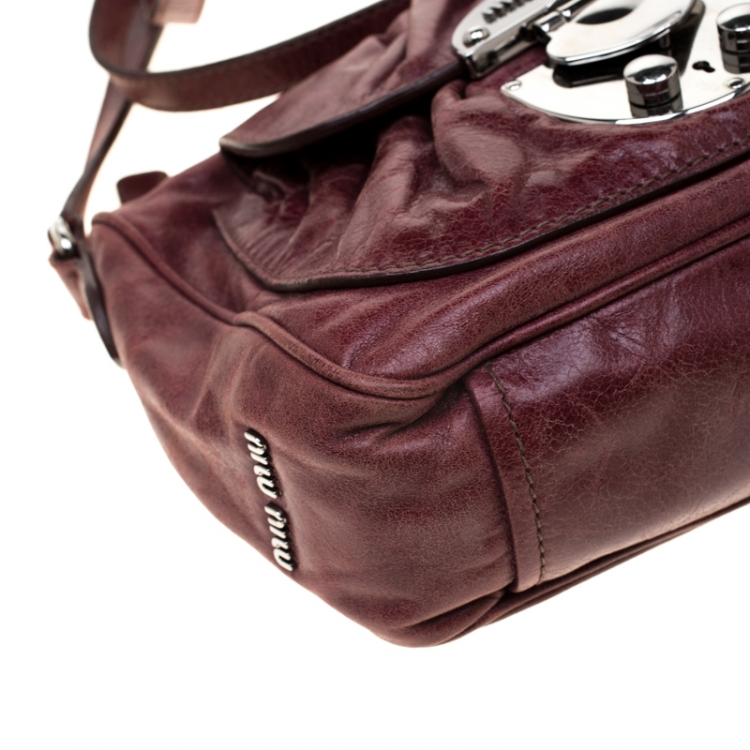 Pre Owned Miu Miu Burgundy Leather Crossbody Bag