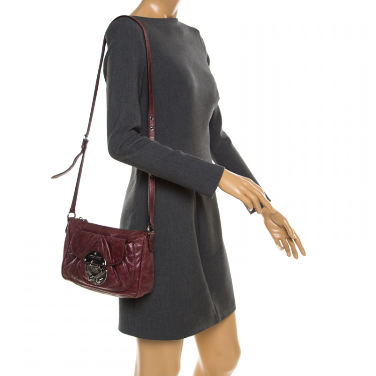 Pre Owned Miu Miu Burgundy Leather Crossbody Bag