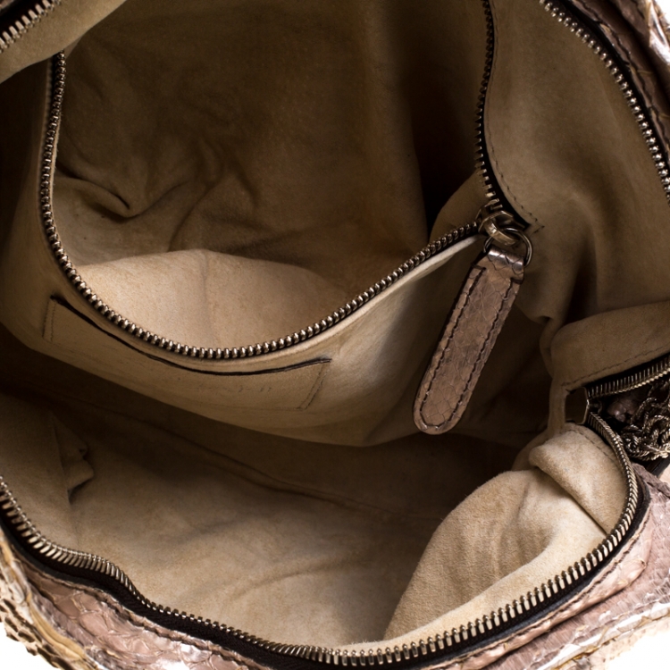 Pre Owned Zagliani Metallic Rose Gold Python Chain Shoulder Bag 