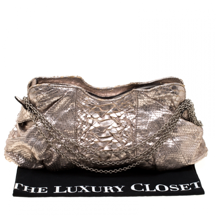 Pre Owned Zagliani Metallic Rose Gold Python Chain Shoulder Bag 