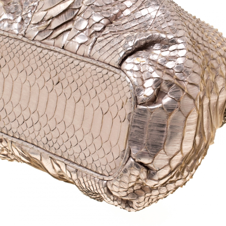 Pre Owned Zagliani Metallic Rose Gold Python Chain Shoulder Bag 