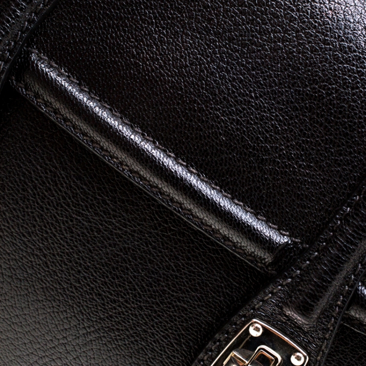 Pre Owned Miu Miu Black Leather Double Turnlock Crossbody Bag