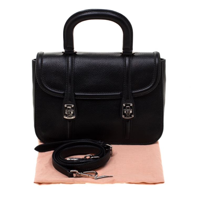 Pre Owned Miu Miu Black Leather Double Turnlock Crossbody Bag