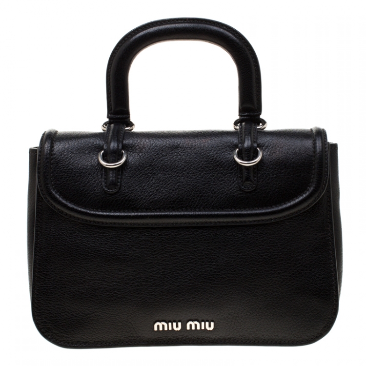 Pre Owned Miu Miu Black Leather Double Turnlock Crossbody Bag