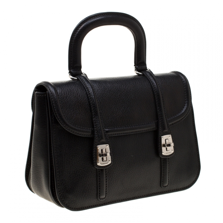 Pre Owned Miu Miu Black Leather Double Turnlock Crossbody Bag