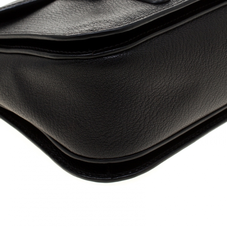 Pre Owned Miu Miu Black Leather Double Turnlock Crossbody Bag