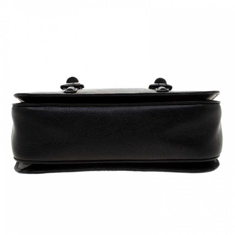 Pre Owned Miu Miu Black Leather Double Turnlock Crossbody Bag