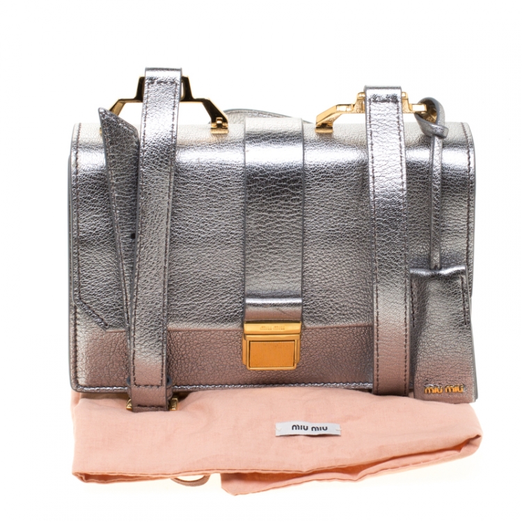 Pre Owned Miu Miu Silver/Gold Leather Madras Crossbody Bag