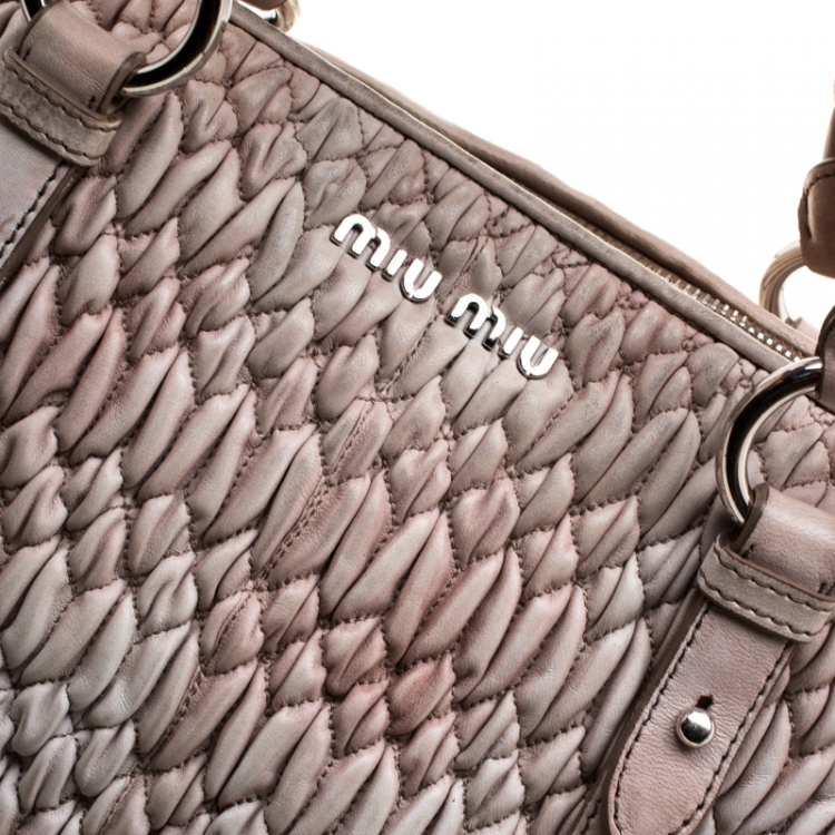Pre Owned Miu Miu Beige Matelasse Leather Tote