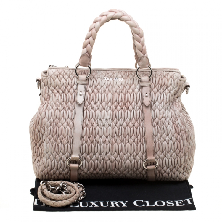 Pre Owned Miu Miu Beige Matelasse Leather Tote