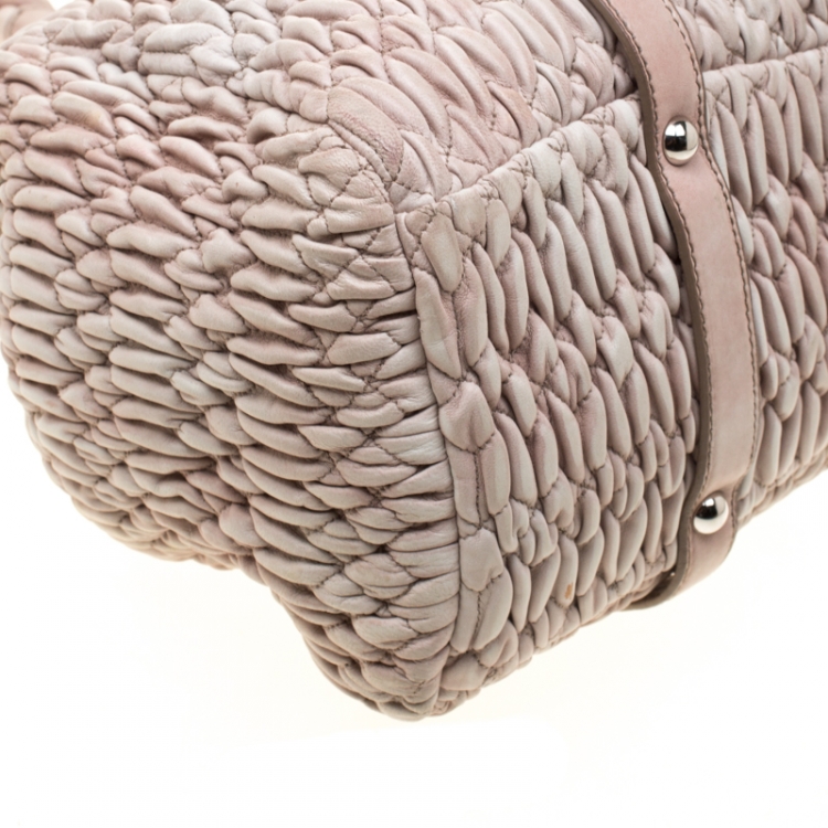 Pre Owned Miu Miu Beige Matelasse Leather Tote