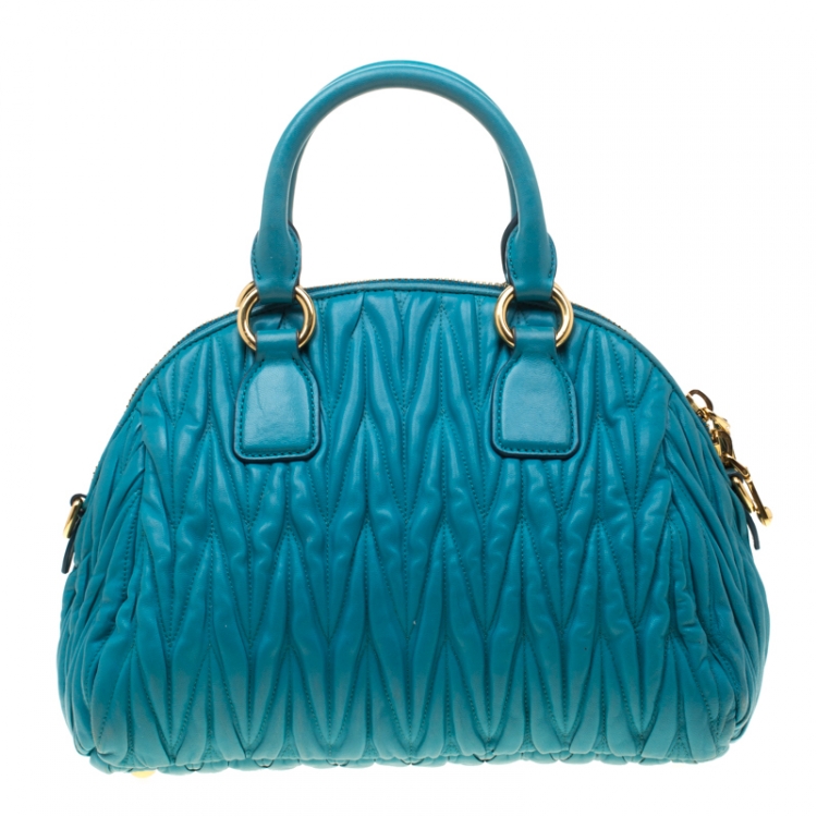 Pre Owned Miu Miu Turquoise Matelasse Leather Satchel