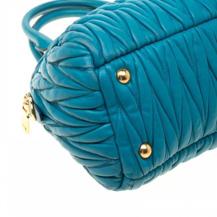 Pre Owned Miu Miu Turquoise Matelasse Leather Satchel