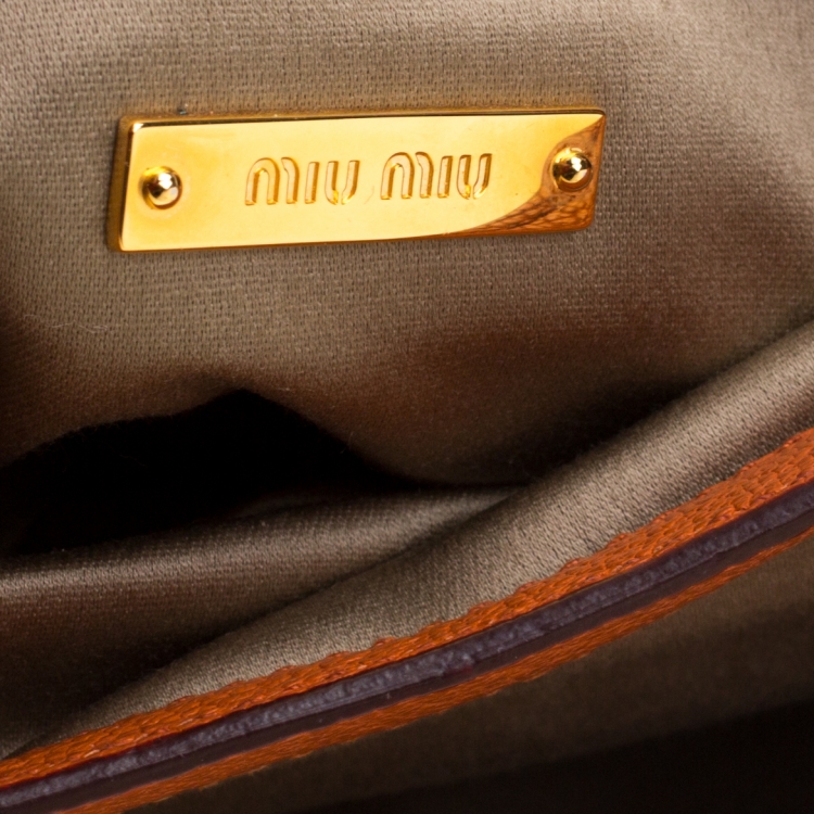 Pre Owned Miu Miu Orange Leather Madras Crossbody Bag