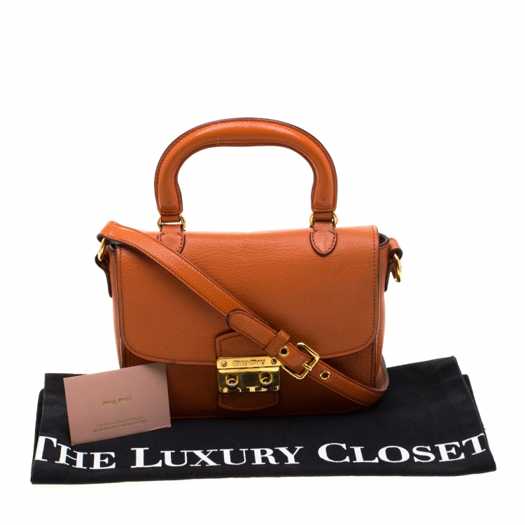 Pre Owned Miu Miu Orange Leather Madras Crossbody Bag