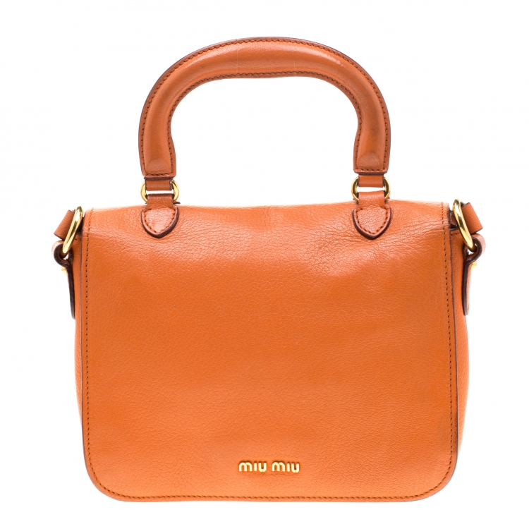 Pre Owned Miu Miu Orange Leather Madras Crossbody Bag
