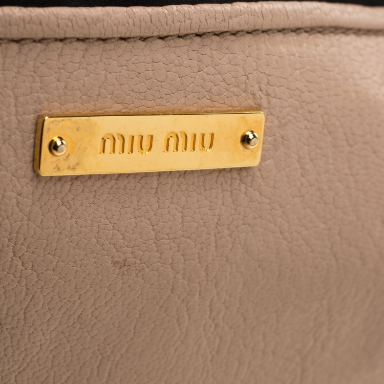 Pre Owned Miu Miu Beige Leather Flap Crossbody Bag