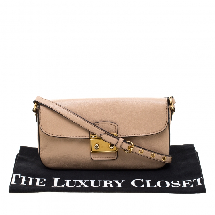 Pre Owned Miu Miu Beige Leather Flap Crossbody Bag