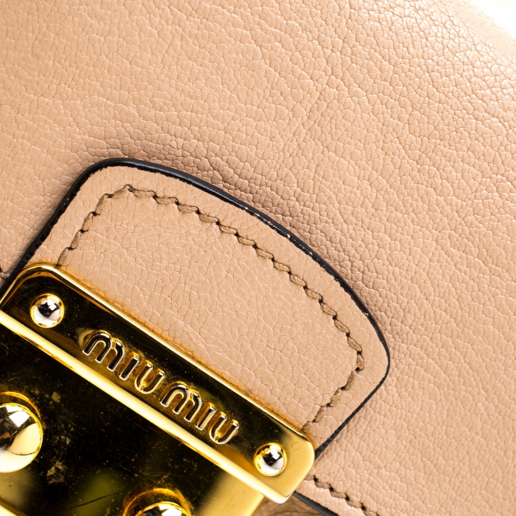 Pre Owned Miu Miu Beige Leather Flap Crossbody Bag