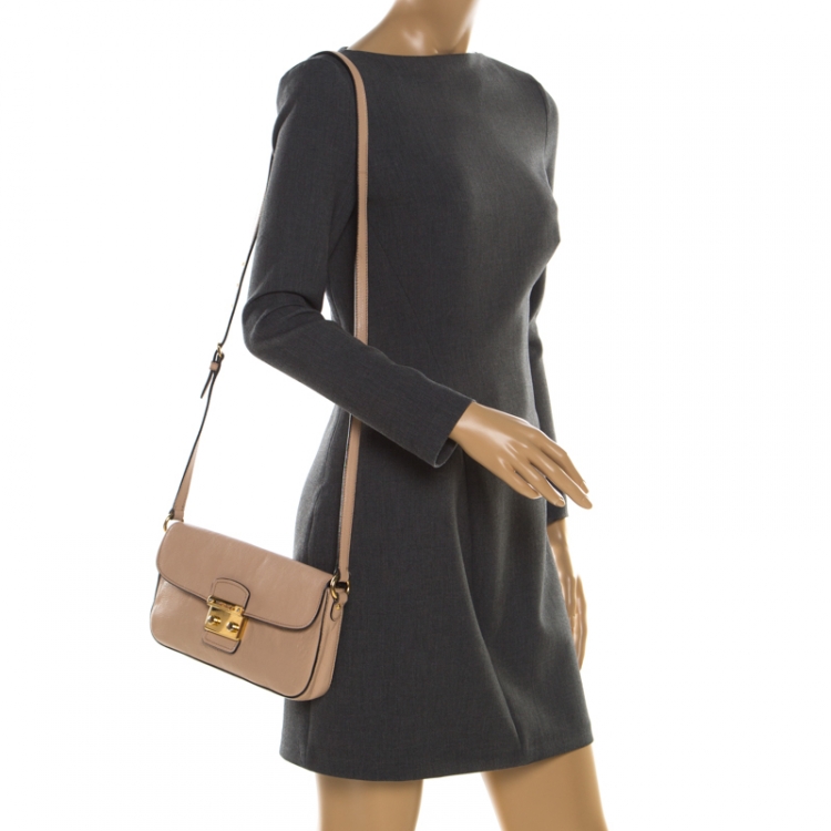 Pre Owned Miu Miu Beige Leather Flap Crossbody Bag