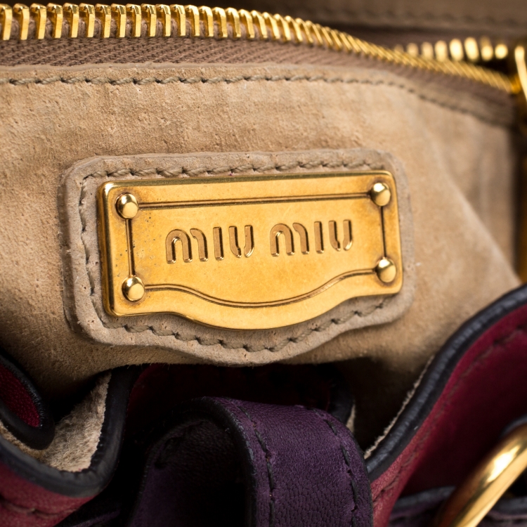 Pre Owned Miu Miu Tri Color Leather Aviator Hobo