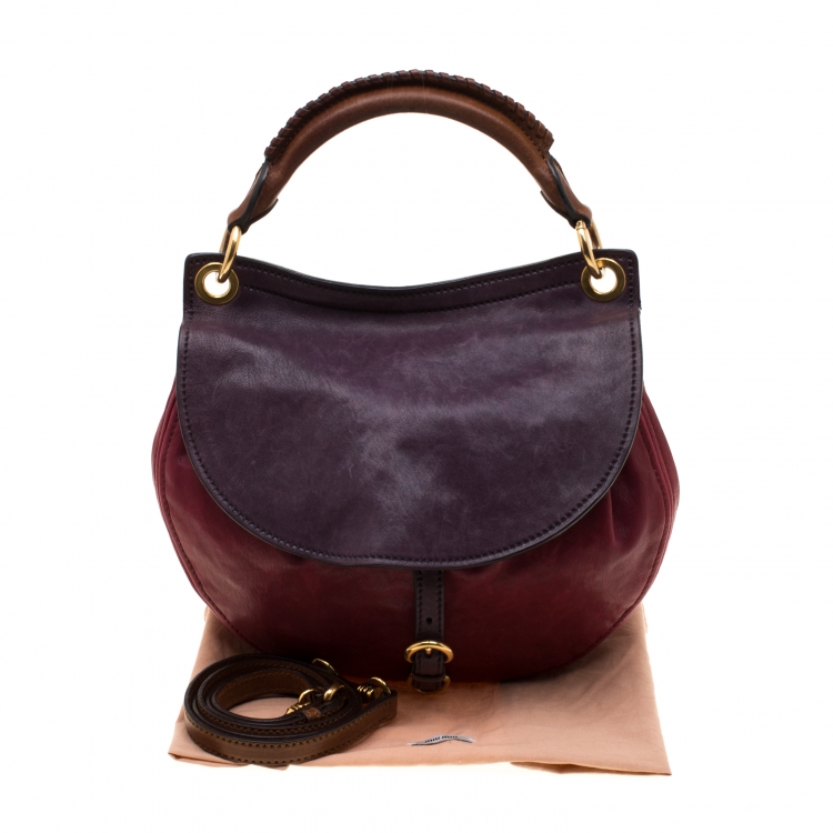 Pre Owned Miu Miu Tri Color Leather Aviator Hobo