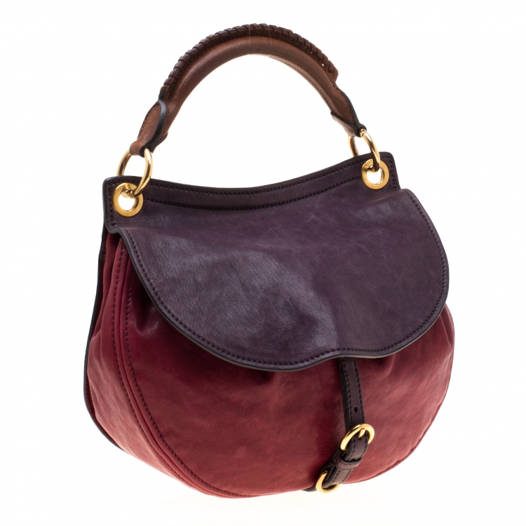 Pre Owned Miu Miu Tri Color Leather Aviator Hobo