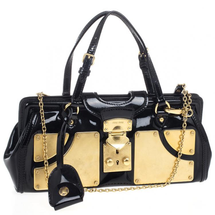 Pre Owned Miu Miu Black and Gold Framed Clutch