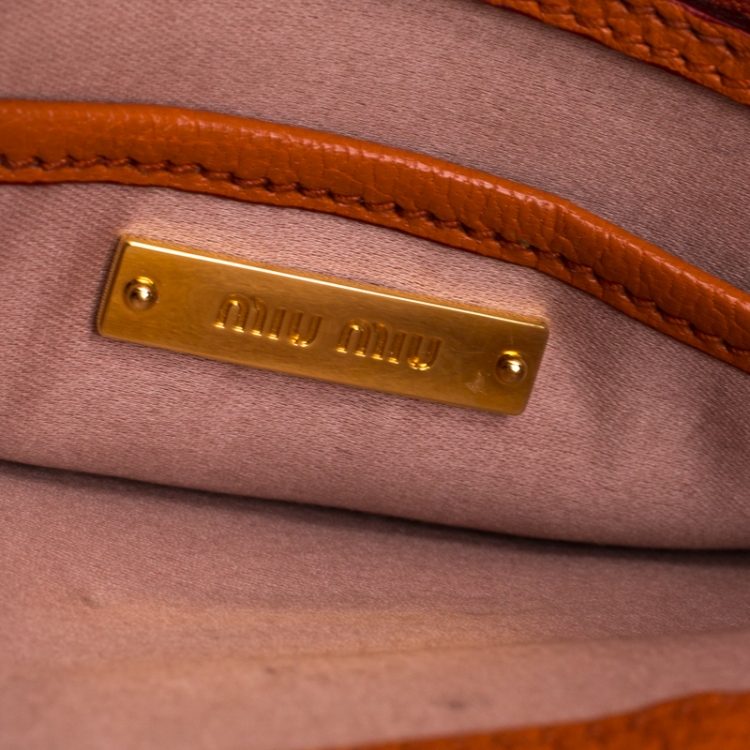 Pre Owned Miu Miu Orange Leather Madras Crossbody Bag
