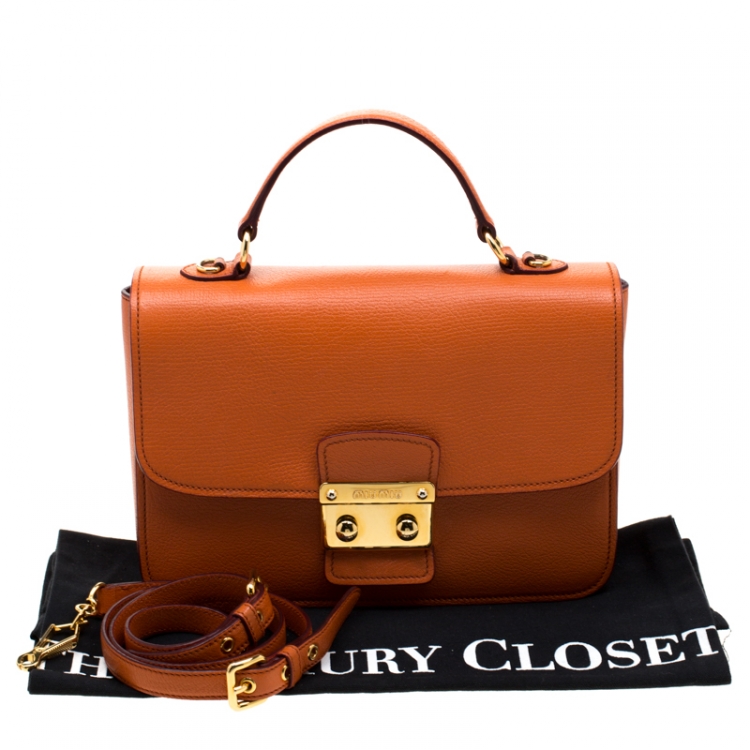Pre Owned Miu Miu Orange Leather Madras Crossbody Bag