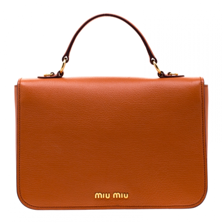 Pre Owned Miu Miu Orange Leather Madras Crossbody Bag