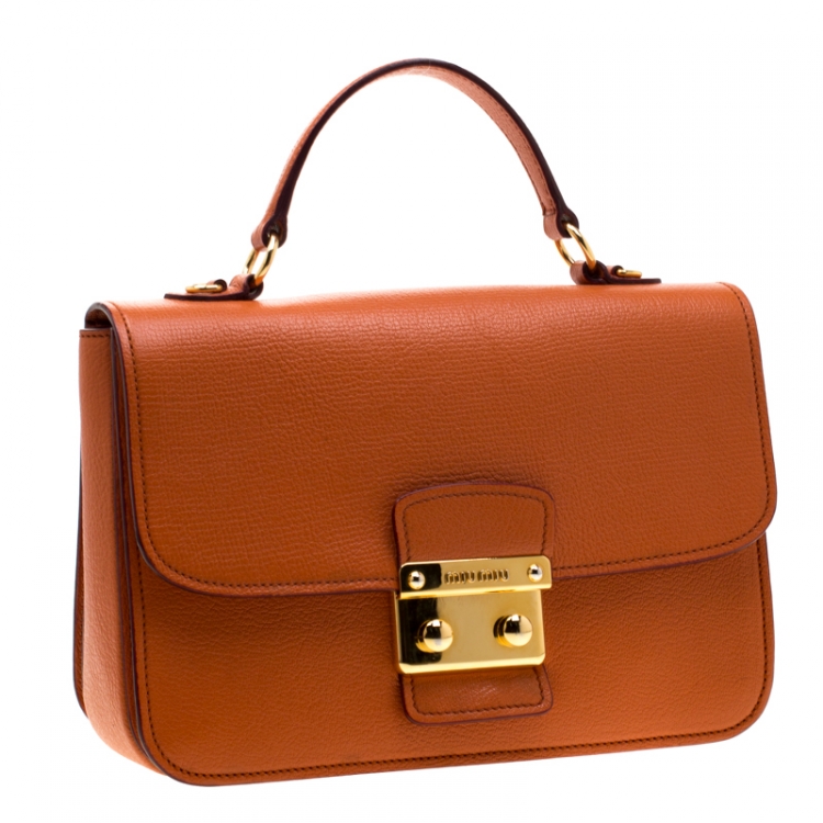 Pre Owned Miu Miu Orange Leather Madras Crossbody Bag