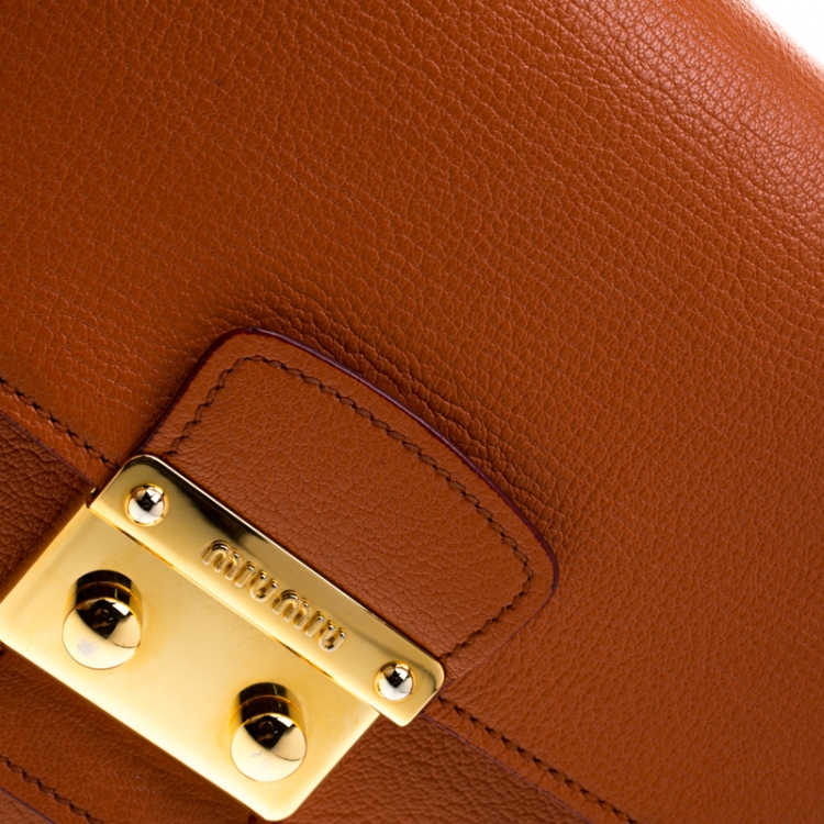 Pre Owned Miu Miu Orange Leather Madras Crossbody Bag