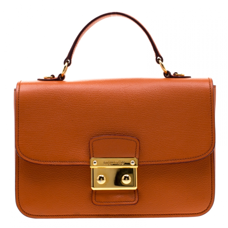Pre Owned Miu Miu Orange Leather Madras Crossbody Bag