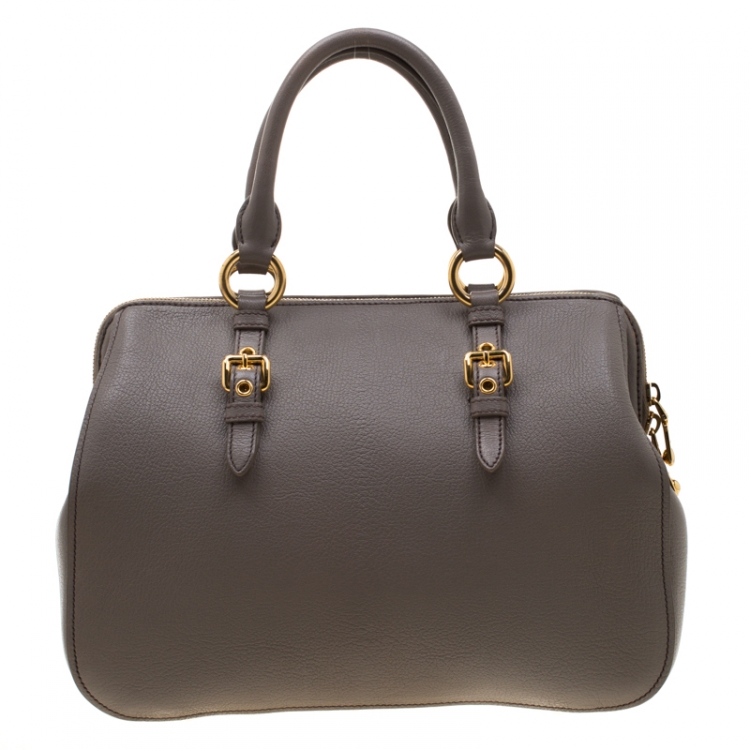 Pre Owned Miu Miu Grey Leather Madras Bowling Bag