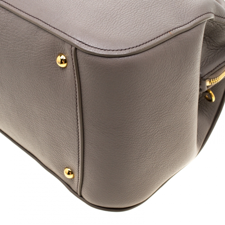 Pre Owned Miu Miu Grey Leather Madras Bowling Bag