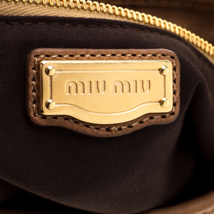 Pre Owned Miu Miu Brown Matelasse Leather Coffer Hobo