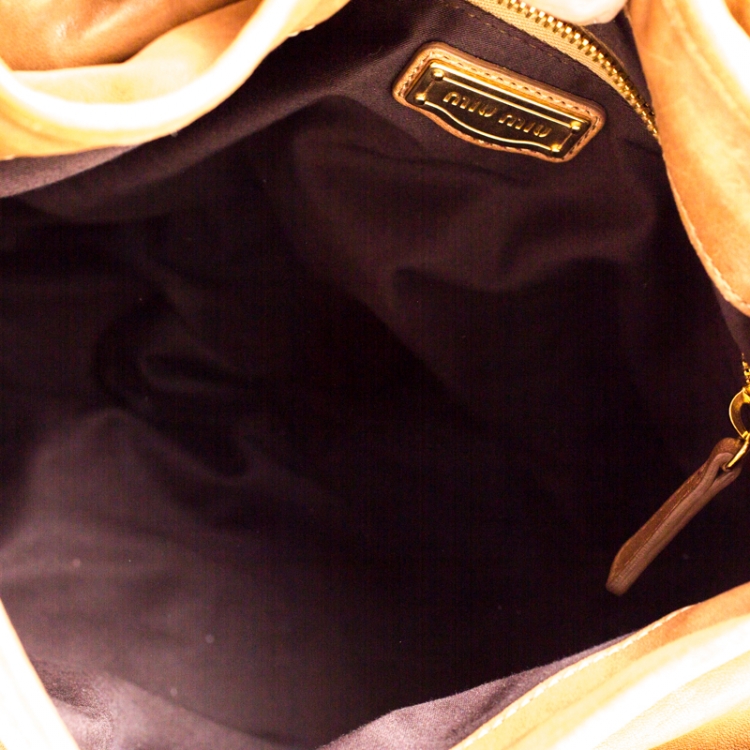 Pre Owned Miu Miu Brown Matelasse Leather Coffer Hobo