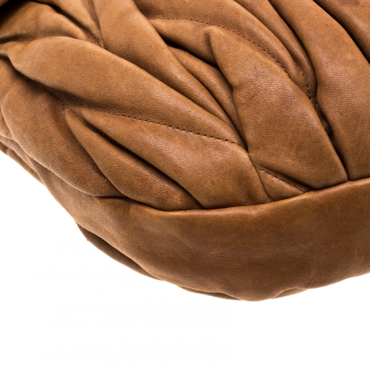 Pre Owned Miu Miu Brown Matelasse Leather Coffer Hobo